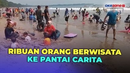 Suasana Pantai Carita pada Libur Panjang Hari Kenaikan Yesus Kristus