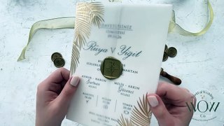 Vellum Wedding Invitation with Tropical Palm Leaves, Gold Foil Printed Reception Invite - 9328