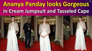 Ananya Panday looks Gorgeous in Cream Jumpsuit and Tasseled Cape