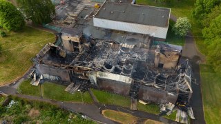 Fire crews today tackling blaze that ripped through a leisure centre