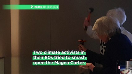 Just Stop Oil protestors in their 80s target Magna Carta with hammer and chisel