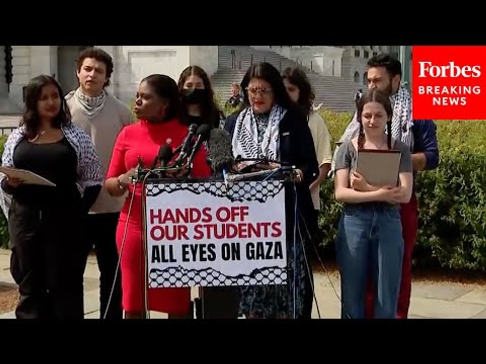 JUST IN: Rashida Tlaib And Cori Bush Decry Arrests Of Activists At GWU Pro-Palestinian Encampment