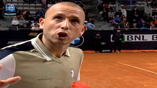 Dan Evans in X-rated rant at umpire after controversial call at the Italian Open as British ace crashes out in first round against home favourite Fabio Fognini