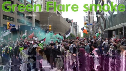 Slowed down by 25 percent - Green Flare Smoke at palestinian protest on bloor street