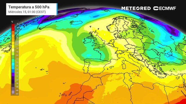 Temperatura prevista a unos 5500 metros de altura, mostrando la llegada de una vaguada polar.