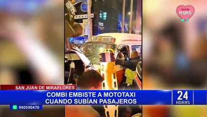 Download Video: SJM: pareja salva de morir tras embestida de combi a mototaxi que iban a abordar