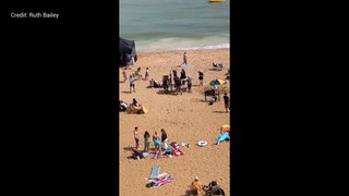 Dua Lipa filming on the beach at Viking Bay,Broadstairs