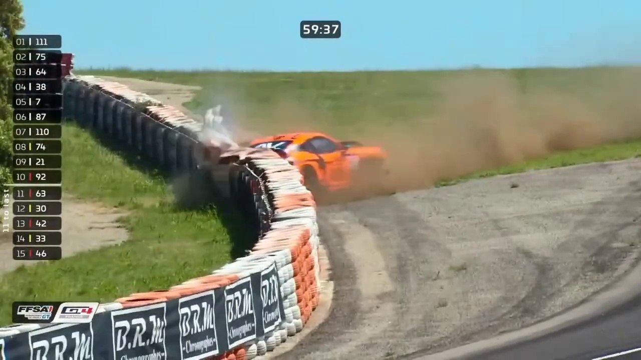 FFSA GT4 France 2024 Ledenon Race 1 Start Laurent Hard Crash