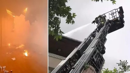 Esenyurt'ta tadilat yapılan çatıyı alevler sardı