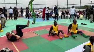 Prince Harry enjoys game of sitting volleyball as Meghan cheers him on during Nigeria visit