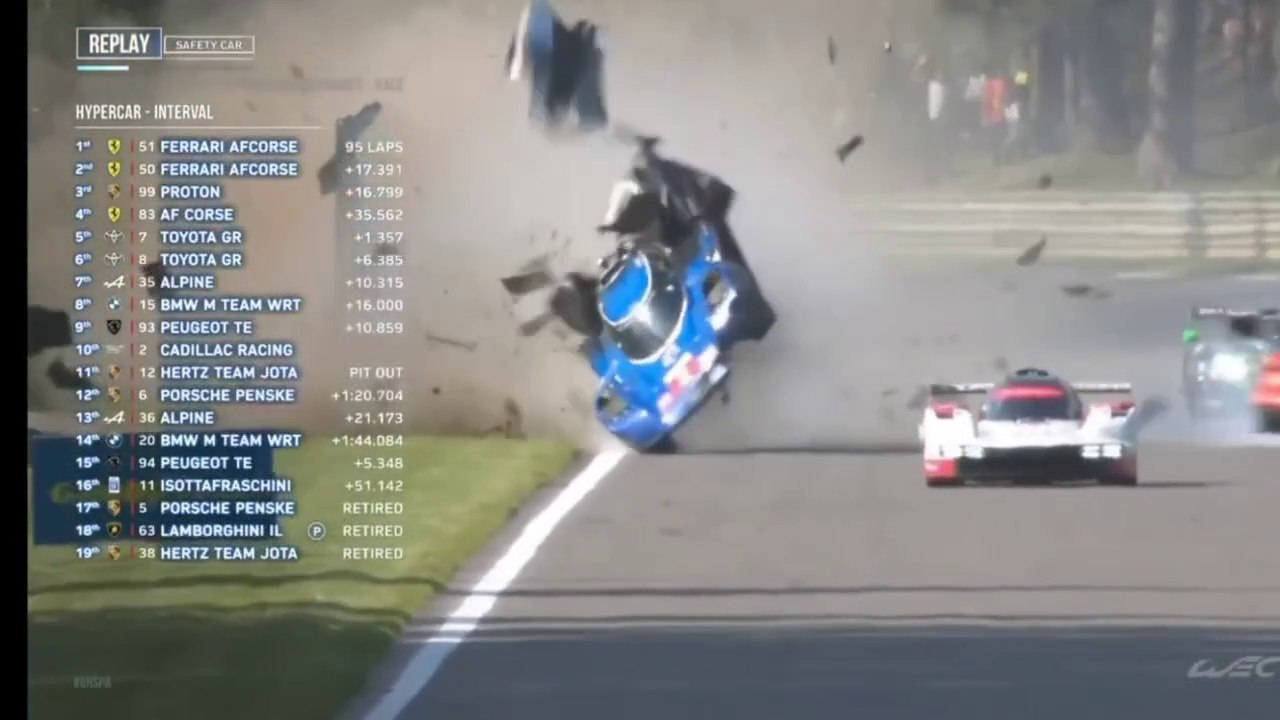 WEC 2024 6H Spa Race Bamber Gelael Massive Crash Flip