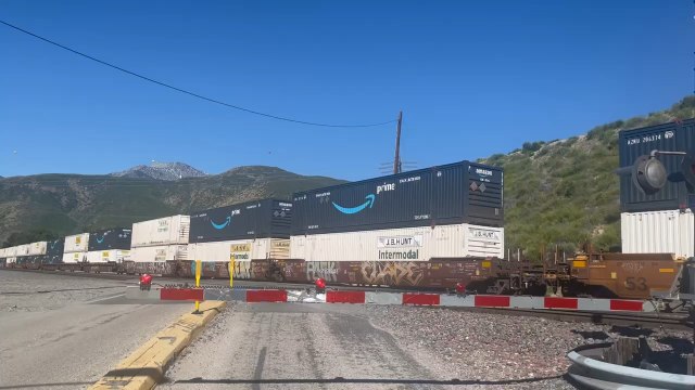Eastbound BNSF Intermodal Train Rolling Through Blue Cut CA
