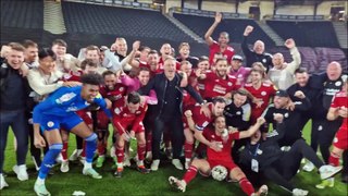Crawley Town celebrate reaching Wembley for the first time in their history