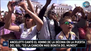 Ancelotti cantó el himno de la Décima en la Puerta del Sol: 