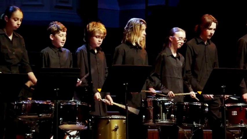 Wollongong High School of the Performing Arts' percussion ensemble perform at Sydney Town Hall on Thursday.