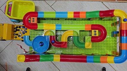 Marble Run Race ASMR Sound _ Satisfying Building Block Coaster with Dump Truck #marblerun #marble