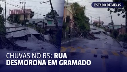 Chuvas provocam desmoronamento de rua em Gramado, Rio Grande do Sul