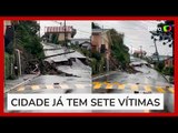 Rua desmorona após chuva em Gramado, no Rio Grande do Sul