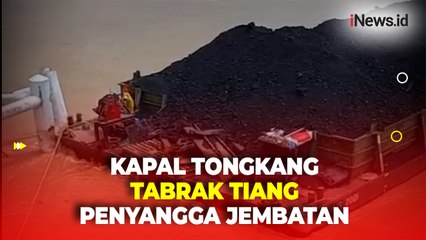 Terekam Kamera, Kapal Tongkang Pengangkut Batubara Tabrak Tiang Penyangga Jembatan di Jambi