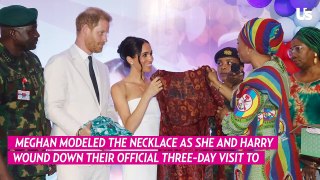 Meghan Markle Honors Prince Harry Mom Princess Diana In Nigeria W/ Diamond Cross Necklace