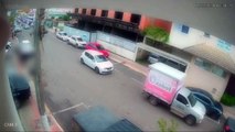 Câmeras de monitoramento registram fuga de assaltantes que levaram levam mais de R$ 100 mil de agência bancária em São Joaquim