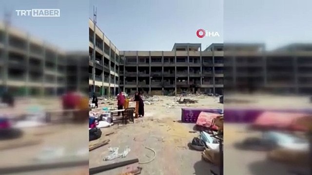İsrail bombardımanından kaçan Filistinliler ağır hasarlı BM okuluna sığınıyor