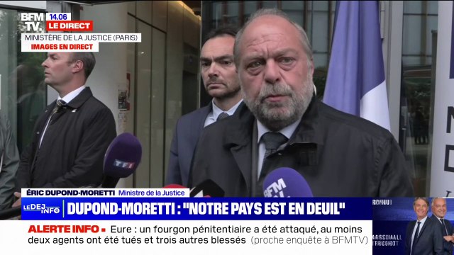Notre pays est en deuil : Éric Dupond-Moretti rend hommage aux deux agents morts après l'attaque d'un fourgon pénitentiaire dans l'Eure