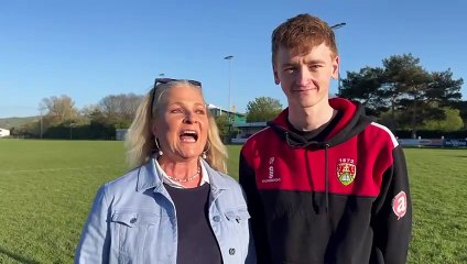 Elinor Powell from Bronglais Hospital's League of Friends thanks Oscar Pearcey from AUSWP for the group's donation