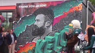 Jason Kelce mural unveiled on side of Dunkin Donuts after star retires from NFL