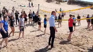 Prince William plays volleyball at Fistral Beach