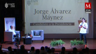 Jorge Álvarez Máynez critica el modelo de campaña de sus rivales en su visita a la UADY