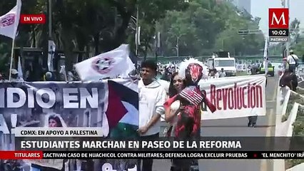 En CdMx, estudiantes marchan en apoyo a Palestina sobre Paseo de la Reforma