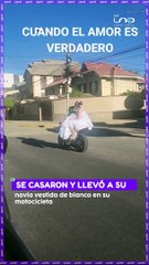 Se casaron y llevó a su novia vestida de blanco en su motocicleta