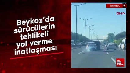 Beykoz'da sürücülerin tehlikeli yol verme inatlaşması