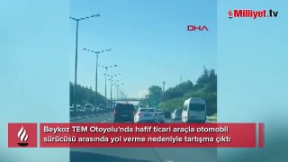 Beykoz'da sürücülerin yol verme inatlaşması kamerada