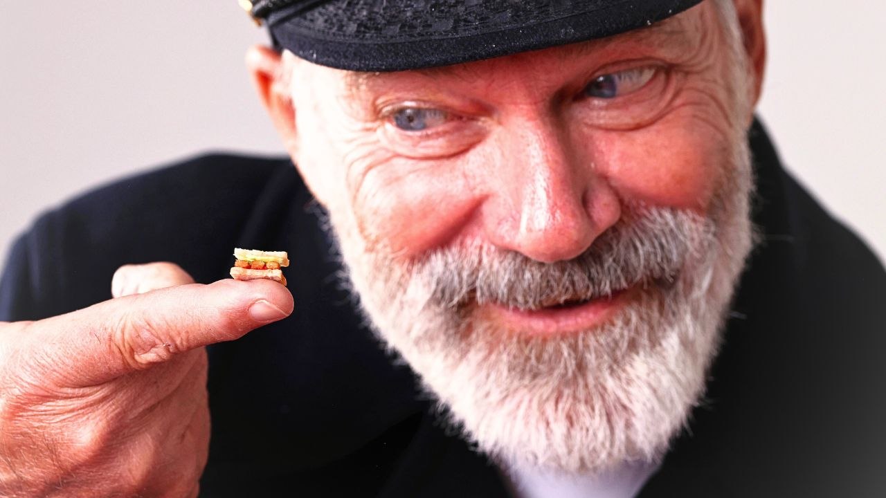 The smallest clay model fish finger sandwich ever - measures just 16mm by 15mm