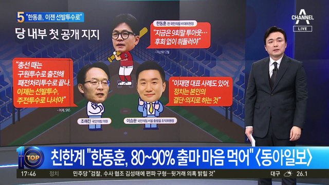 “한동훈, 이젠 선발투수로”…당 내부 첫 공개 지지