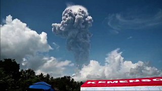 Indonesia's Mount Ibu volcano spews ash five kilometres into the sky