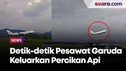 Video Detik-detik Pesawat Garuda Indonesia Angkut Calon Haji Keluarkan Percikan Api