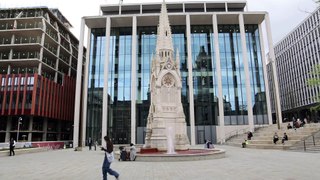 Birmingham city centre fountains dyed red by Palestine Action group