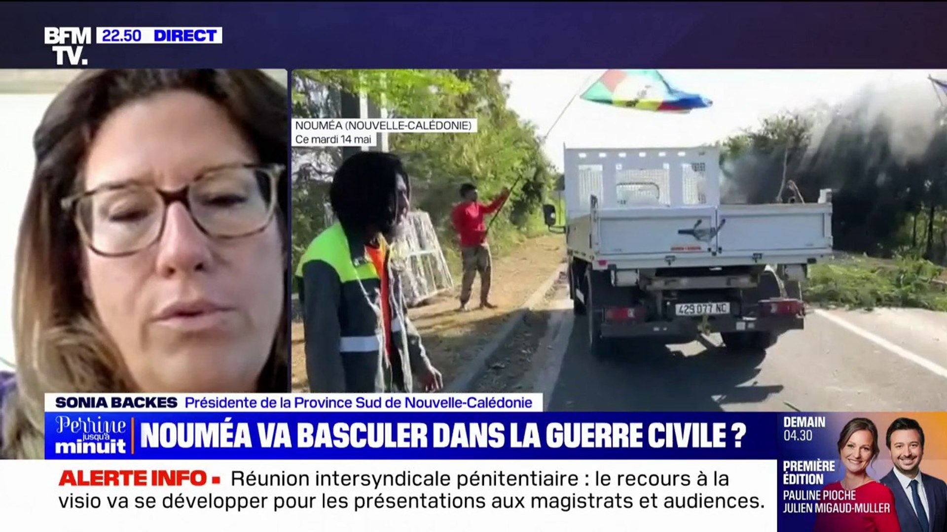 Sonia Backes (présidente de la province Sud de Nouvelle-Calédonie): "De  voir arriver l'armée, ça a calmé un certain nombre de belligérants (...)  mais ça tire encore dans certains endroits de Nouméa"