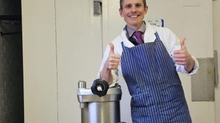 Watch village butcher demonstrate his record-breaking sausage-making technique