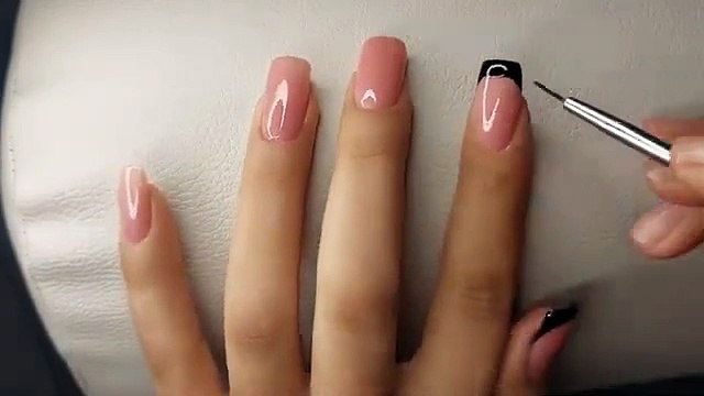 Beautiful black French nails Easy tips nailart