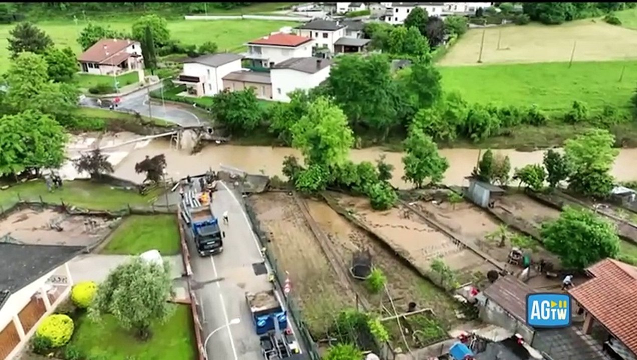 Maltempo, nel Vicentino crolla il «Ponte delle galline»: le immagini dal drone