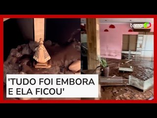 Jovem encontra imagem de Nossa Senhora 'intacta' em padaria após enchente no RS
