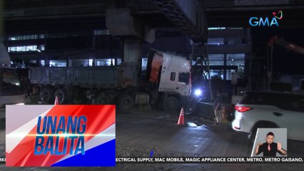 18-wheeler, sumampa sa ilang concrete barrier sa EDSA busway at nagdulot ng traffic sa southbound lane | UB