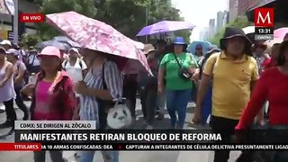 CNTE retira bloqueo en Paseo de la Reforma, manifestantes se dirigen al Zócalo