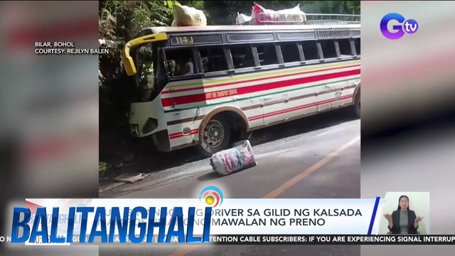Bus, ibinangga sa gilid ng kalsada matapos umanong mawalan ng preno | Balitanghali