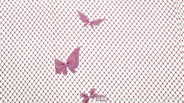 Off White with Purple Butterflies & Abstract Shapes Women's Kimono - Vintage Silk Japanese Clothing