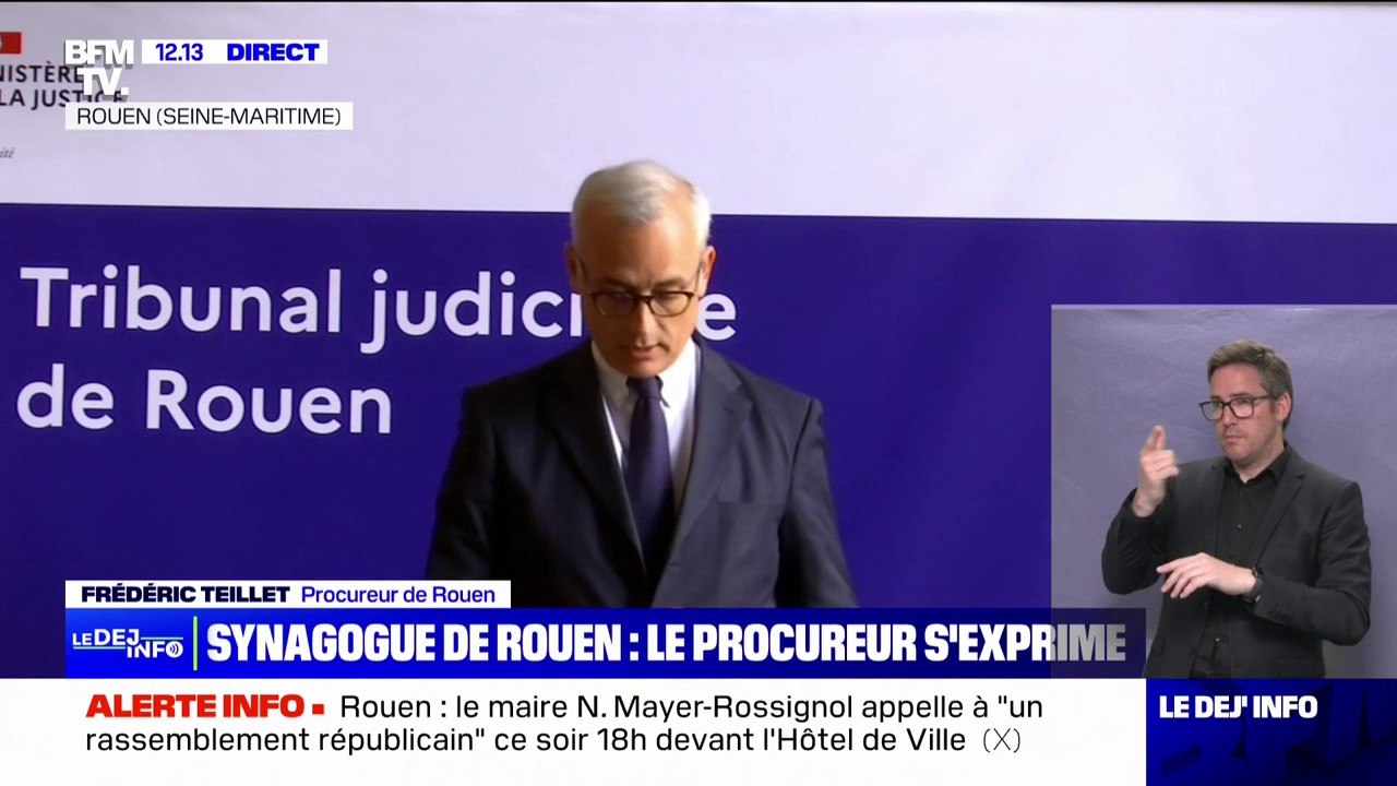 "Les pompiers et les services de police constatent la présence d'un individu qui brandit une barre de fer": le procureur de Rouen, Frédéric Teillet, s'exprime suite à la tentative d'incendie d'une synagogue